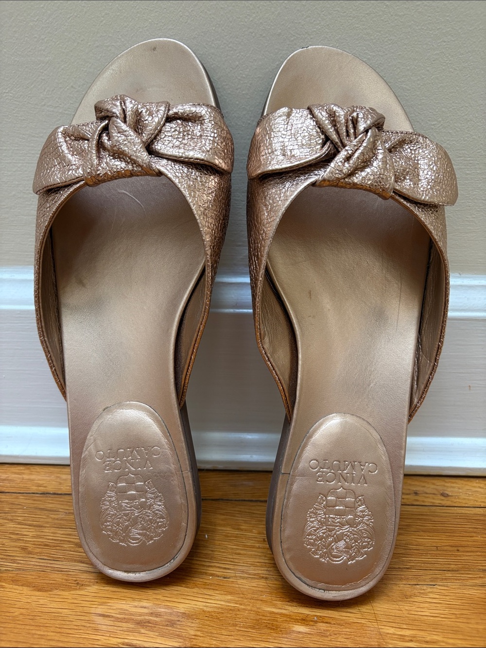 Metallic Rose Gold Knot Slide Sandals